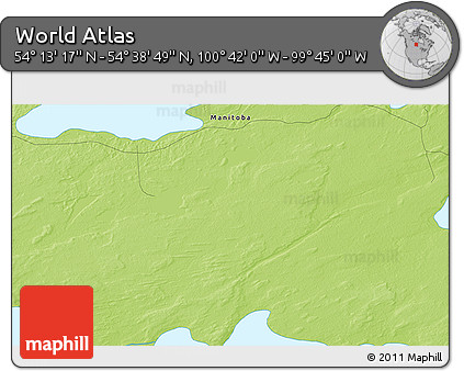 Physical 3D Map of the Area around 54° 26' 3" N, 100° 13' 29" W