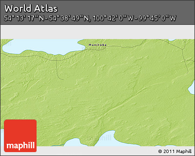 Physical 3D Map of the Area around 54° 26' 3" N, 100° 13' 29" W