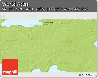 Physical 3D Map of the Area around 54° 26' 3" N, 100° 13' 29" W