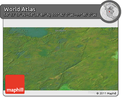 Satellite 3D Map of the Area around 54° 26' 3" N, 100° 13' 29" W