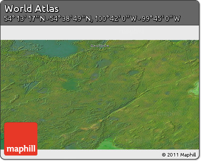 Satellite 3D Map of the Area around 54° 26' 3" N, 100° 13' 29" W