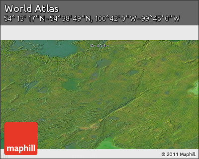 Satellite 3D Map of the Area around 54° 26' 3" N, 100° 13' 29" W
