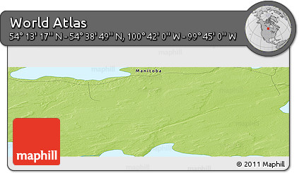 Physical Panoramic Map of the Area around 54° 26' 3" N, 100° 13' 29" W
