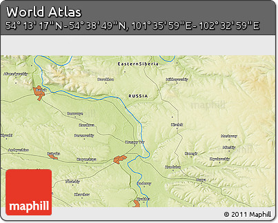 Physical 3D Map of the Area around 54° 26' 3" N, 102° 4' 29" E