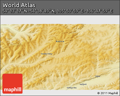 Physical 3D Map of the Area around 54° 26' 3" N, 106° 19' 29" E