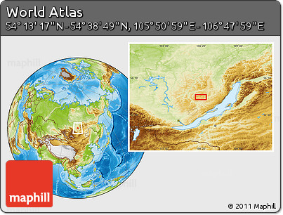 Physical Location Map of the Area around 54° 26' 3" N, 106° 19' 29" E