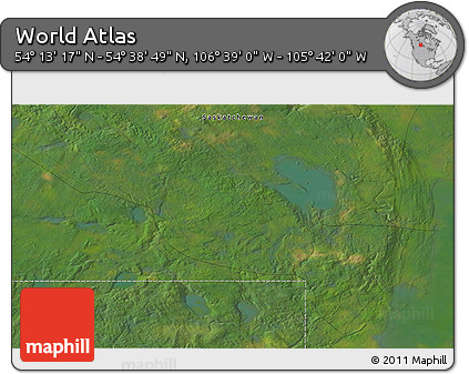 Satellite 3D Map of the Area around 54° 26' 3" N, 106° 10' 30" W