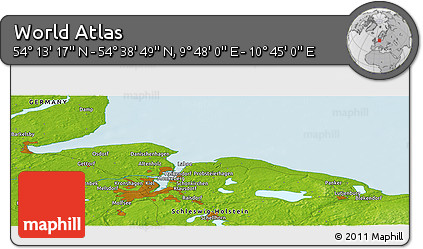 Physical Panoramic Map of the Area around 54° 26' 3" N, 10° 16' 30" E