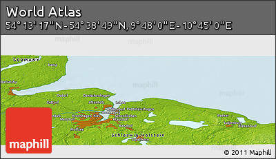 Physical Panoramic Map of the Area around 54° 26' 3" N, 10° 16' 30" E