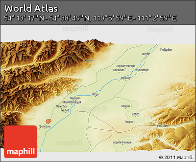 Physical 3D Map of the Area around 54° 26' 3" N, 110° 34' 29" E