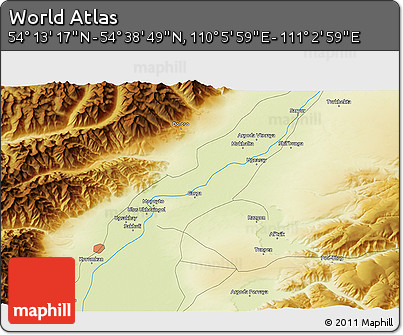 Physical 3D Map of the Area around 54° 26' 3" N, 110° 34' 29" E
