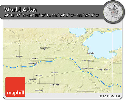Physical 3D Map of the Area around 54° 26' 3" N, 110° 25' 30" W