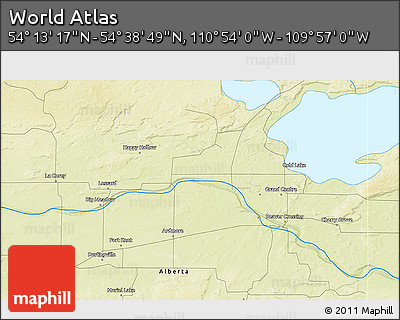 Physical 3D Map of the Area around 54° 26' 3" N, 110° 25' 30" W