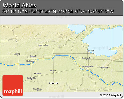 Physical 3D Map of the Area around 54° 26' 3" N, 110° 25' 30" W