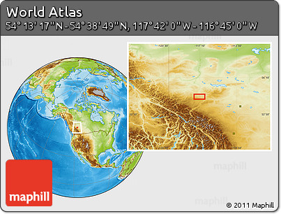 Physical Location Map of the Area around 54° 26' 3" N, 117° 13' 29" W