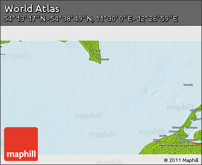 Physical 3D Map of the Area around 54° 26' 3" N, 11° 58' 29" E