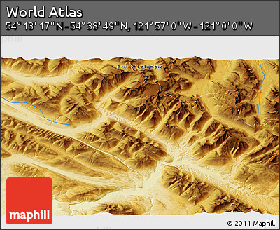 Physical 3D Map of the Area around 54° 26' 3" N, 121° 28' 29" W