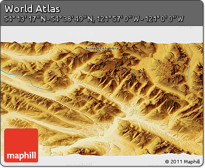 Physical 3D Map of the Area around 54° 26' 3" N, 121° 28' 29" W