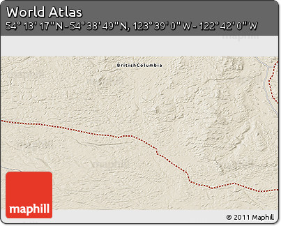 Shaded Relief 3D Map of the Area around 54° 26' 3" N, 123° 10' 30" W