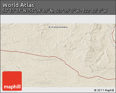 Shaded Relief 3D Map of the Area around 54° 26' 3" N, 123° 10' 30" W