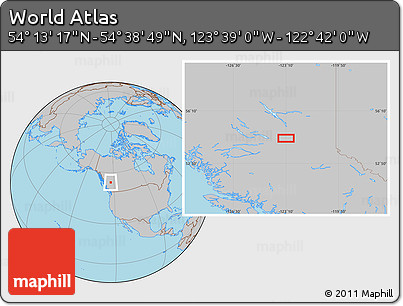 Gray Location Map of the Area around 54° 26' 3" N, 123° 10' 30" W
