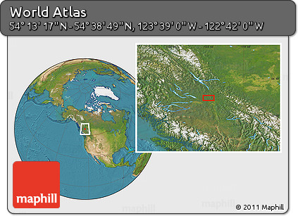 Satellite Location Map of the Area around 54° 26' 3" N, 123° 10' 30" W