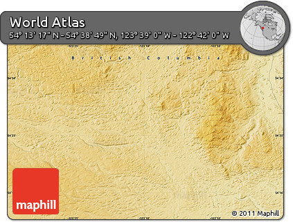 Physical Map of the Area around 54° 26' 3" N, 123° 10' 30" W