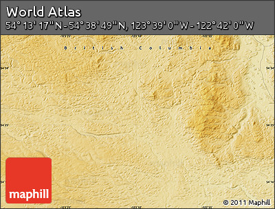 Physical Map of the Area around 54° 26' 3" N, 123° 10' 30" W