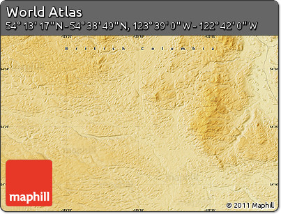Physical Map of the Area around 54° 26' 3" N, 123° 10' 30" W