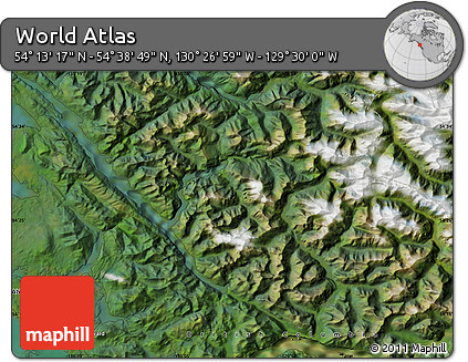Satellite Map of the Area around 54° 26' 3" N, 129° 58' 29" W