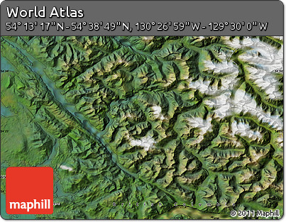 Satellite Map of the Area around 54° 26' 3" N, 129° 58' 29" W