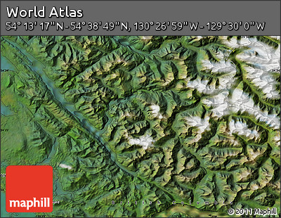 Satellite Map of the Area around 54° 26' 3" N, 129° 58' 29" W