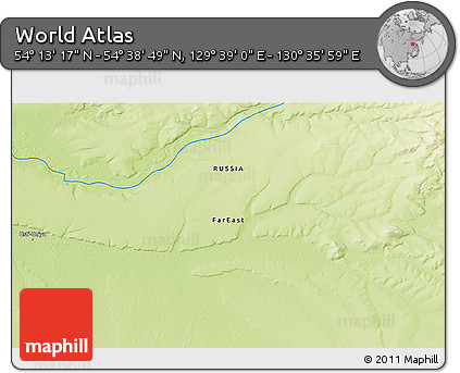 Physical 3D Map of the Area around 54° 26' 3" N, 130° 7' 30" E