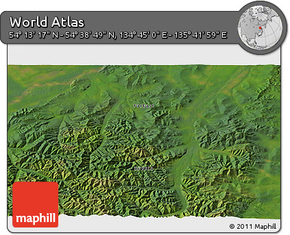 Satellite 3D Map of the Area around 54° 26' 3" N, 135° 13' 29" E