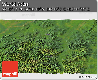 Satellite 3D Map of the Area around 54° 26' 3" N, 135° 13' 29" E