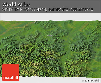 Satellite 3D Map of the Area around 54° 26' 3" N, 135° 13' 29" E