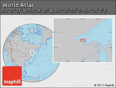 Gray Location Map of the Area around 54° 26' 3" N, 136° 55' 30" E