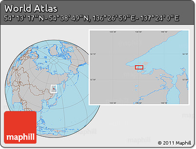 Gray Location Map of the Area around 54° 26' 3" N, 136° 55' 30" E