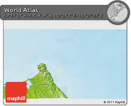 Physical 3D Map of the Area around 54° 26' 3" N, 142° 52' 30" E