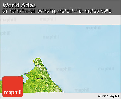Physical 3D Map of the Area around 54° 26' 3" N, 142° 52' 30" E