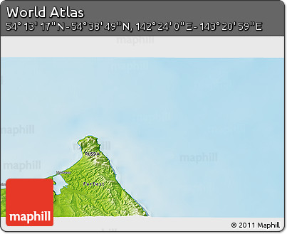 Physical 3D Map of the Area around 54° 26' 3" N, 142° 52' 30" E