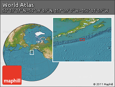 Satellite Location Map of the Area around 54° 26' 3" N, 157° 10' 30" W