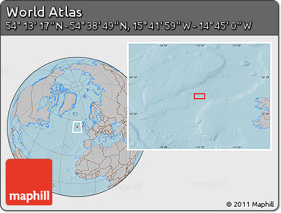 Gray Location Map of the Area around 54° 26' 3" N, 15° 13' 29" W, hill shading