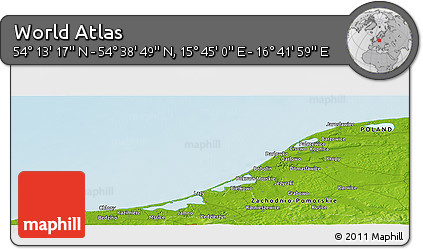 Physical Panoramic Map of the Area around 54° 26' 3" N, 16° 13' 30" E