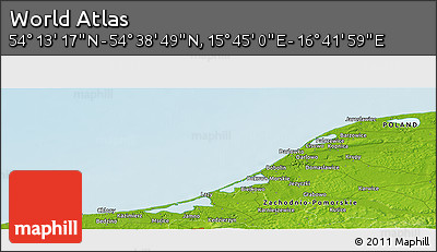Physical Panoramic Map of the Area around 54° 26' 3" N, 16° 13' 30" E