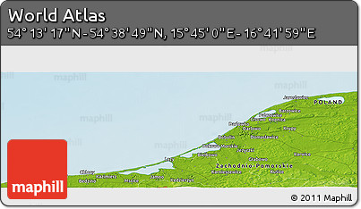 Physical Panoramic Map of the Area around 54° 26' 3" N, 16° 13' 30" E