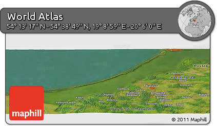 Satellite Panoramic Map of the Area around 54° 26' 3" N, 19° 37' 30" E