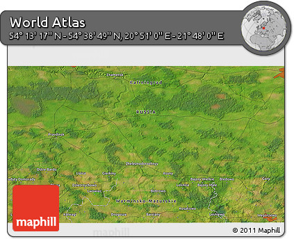 Satellite 3D Map of the Area around 54° 26' 3" N, 21° 19' 30" E