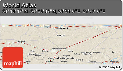 Shaded Relief Panoramic Map of the Area around 54° 26' 3" N, 21° 19' 30" E