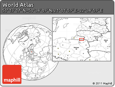 Blank Location Map of the Area around 54° 26' 3" N, 22° 10' 29" E